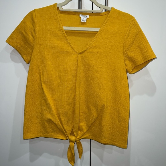 J. Crew Mustard Yellow Tie Front Workwear Work Top - Picture 1 of 7